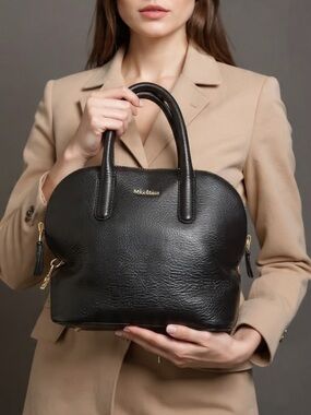 MaxMara Black Pebbled Leather Dome Satchel